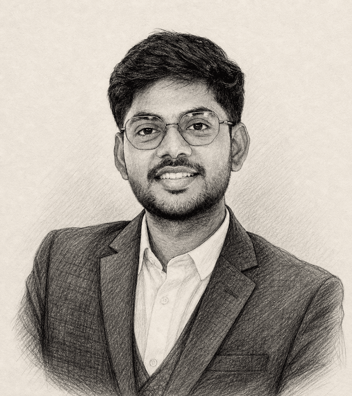 Editorial line-art portrait of Parvez Shaik